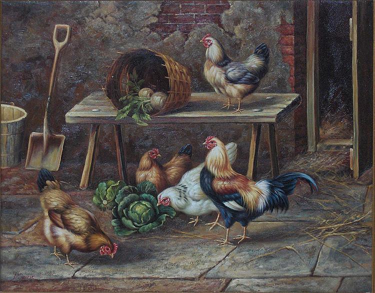 Jenny Hoppe The chicken family Germany oil painting art